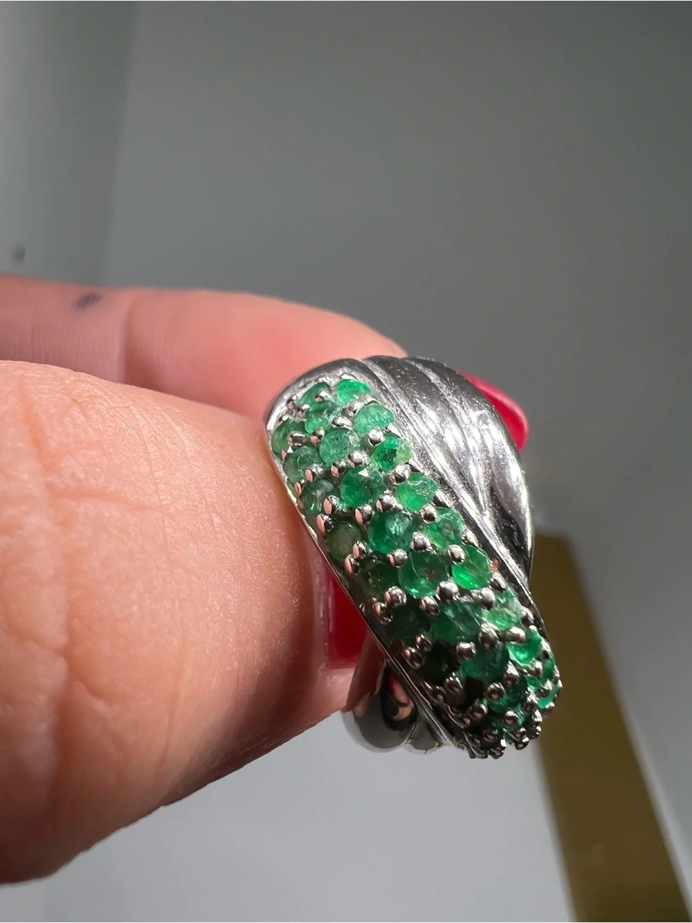 Emerald Pavè Sterling Silver Ring